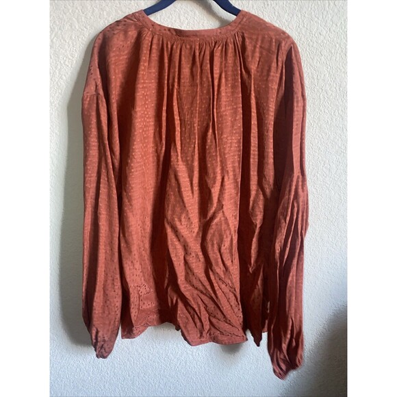 A NEW DAY WOMENS Prairie Peasant Ballon Long Sleeve Blouse Tie Button Front L - Picture 9 of 11